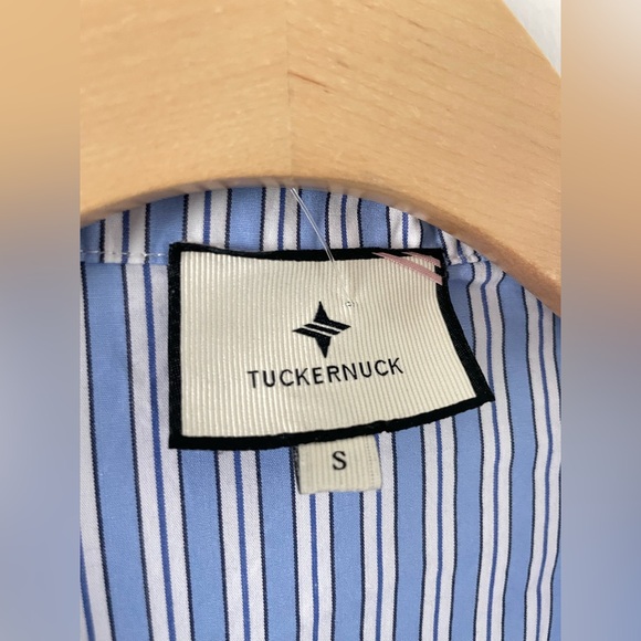 Tuckernuck Willow Kaftan Dress Stand Collar Blue & White Striped Shirt Dress - Picture 7 of 10